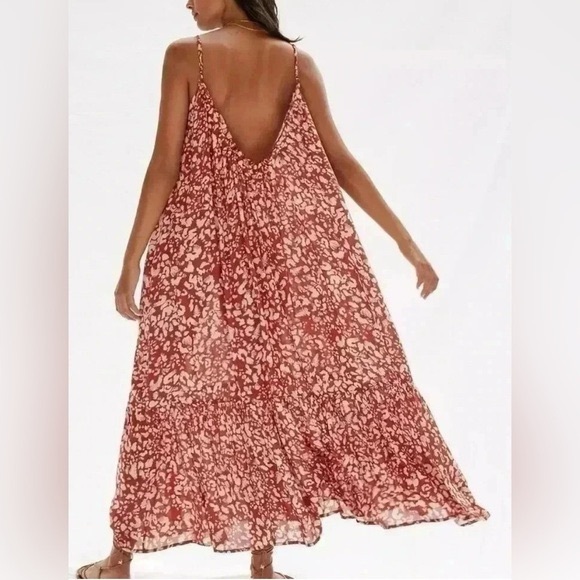 Anthropologie Dresses & Skirts - Anthropologie Flounced Maxi Lounge Dress Spaghetti Strap Abstract Low Back Large